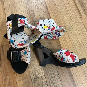 Fashion fabric and wood platform wedge sandals